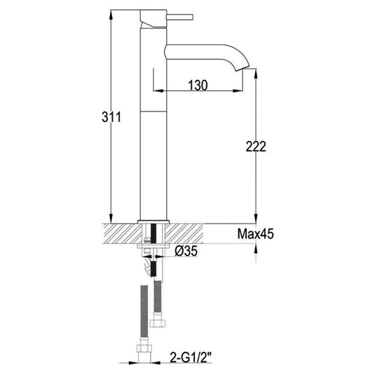 JTP Vos Deck Mounted Single Lever Designer Handle Tall Basin Mixer Tap - Brushed Black - Envy Bathrooms Ltd