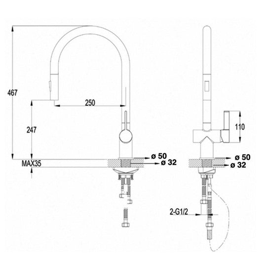 JTP Vos Deck Mounted Single Lever Pull Out Kitchen Sink Mixer Tap - Brushed Black - Envy Bathrooms Ltd