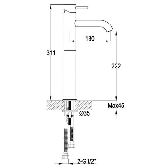 JTP Vos Deck Mounted Single Lever Tall Basin Mixer Tap - Brushed Bronze - Envy Bathrooms Ltd