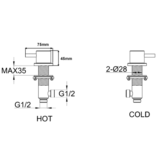 JTP Vos Deck Panel Valves Pair - Brushed Brass - Envy Bathrooms Ltd