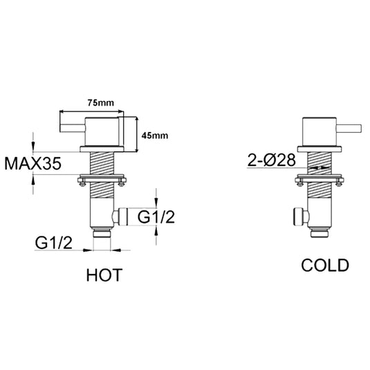 JTP Vos Deck Panel Valves Pair - Matt Black - Envy Bathrooms Ltd