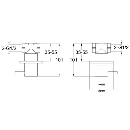 JTP Vos Designer Handle Wall Valves 70mm Wide - Brushed Brass - Envy Bathrooms Ltd
