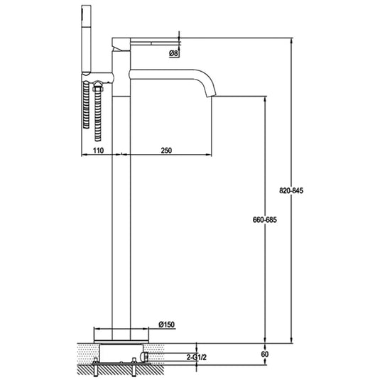 JTP Vos Freestanding Bath Shower Mixer Tap with Shower Kit - Brushed Brass - Envy Bathrooms Ltd