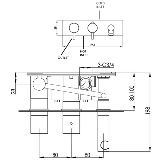 JTP Vos Horizontal Thermostatic 2-Outlets Concealed Shower Valve - Double Designer Handle - Matt Black - Envy Bathrooms Ltd