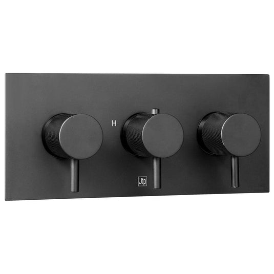 JTP Vos Horizontal Thermostatic 2-Outlets Concealed Shower Valve - Triple Designer Handle - Matt Black - Envy Bathrooms Ltd