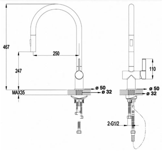 JTP Vos Kitchen Sink Mixer Tap Pull Out Spout - Brushed Brass - Envy Bathrooms Ltd