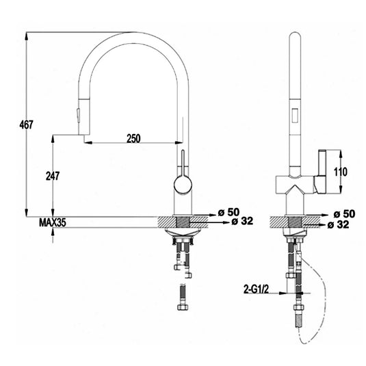 JTP Vos Kitchen Sink Mixer Tap Pull Out Spout - Matt Black - Envy Bathrooms Ltd