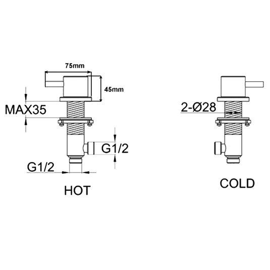 JTP Vos Lever Handle Panel Valves Pair - Brushed Black - Envy Bathrooms Ltd