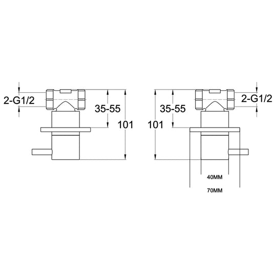 JTP Vos Lever Wall Valves Pair 70mm Wide - Brushed Black - Envy Bathrooms Ltd