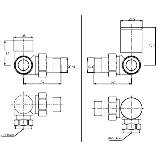 JTP Vos Manual Corner Radiator Valves Pair - Matt Black - Envy Bathrooms Ltd