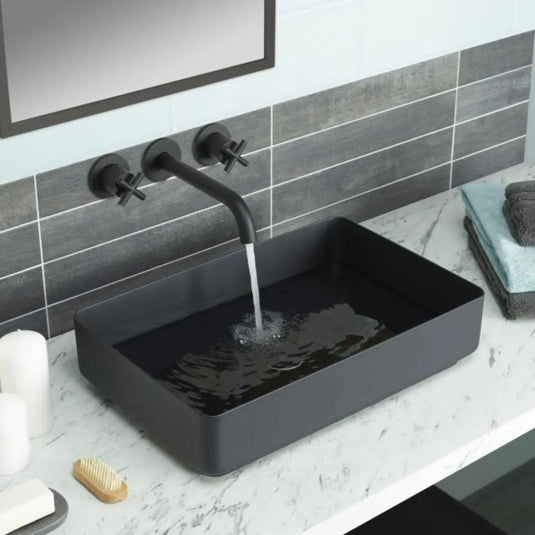 JTP Vos Rectangular Sit-On Countertop Basin 520mm Wide - Matt Black - Envy Bathrooms Ltd