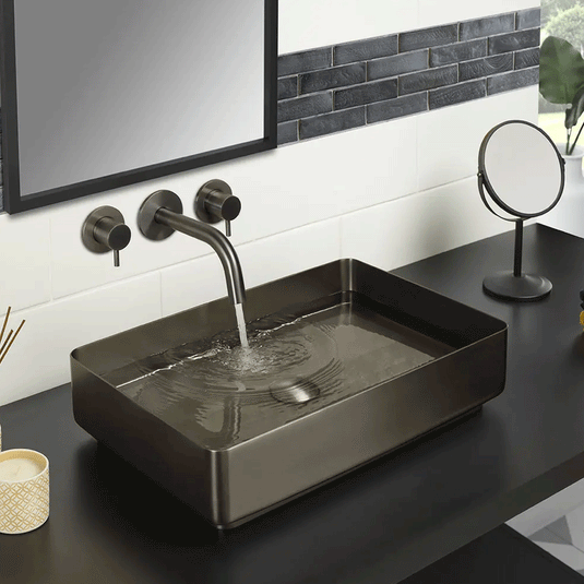 JTP Vos Rectangular Sit-On Countertop Basin with Waste 526mm Wide - Brushed Black - Envy Bathrooms Ltd