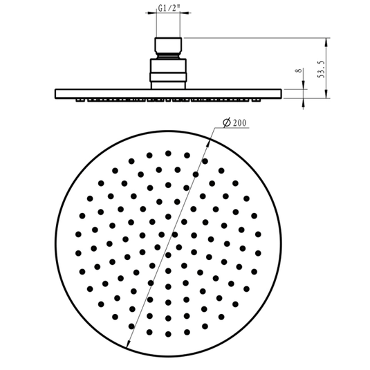 JTP Vos Round Fixed Shower Head 200mm Diameter - Matt Black - Envy Bathrooms Ltd