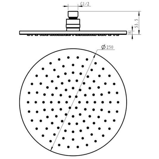 JTP Vos Round Fixed Shower Head 250mm Diameter - Brushed Brass - Envy Bathrooms Ltd
