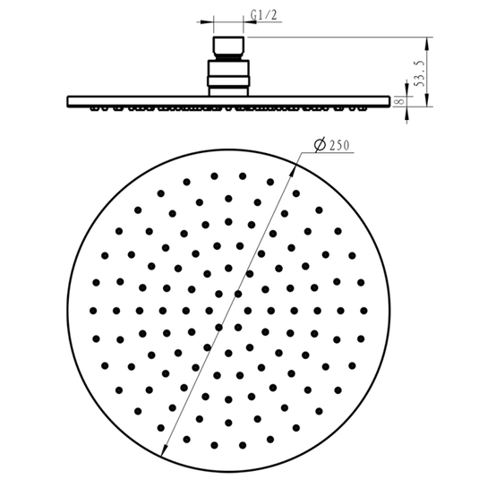 JTP Vos Round Fixed Shower Head 250mm Diameter - Matt Black - Envy Bathrooms Ltd