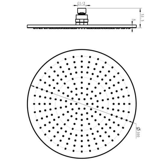 JTP Vos Round Fixed Shower Head 300mm Diameter - Matt Black - Envy Bathrooms Ltd