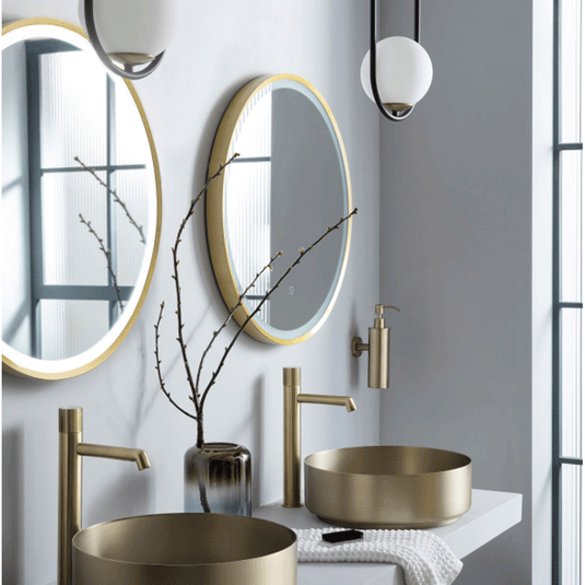 JTP Vos Round LED Illuminated Bathroom Mirror 600mm Wide - Brushed Brass - Envy Bathrooms Ltd