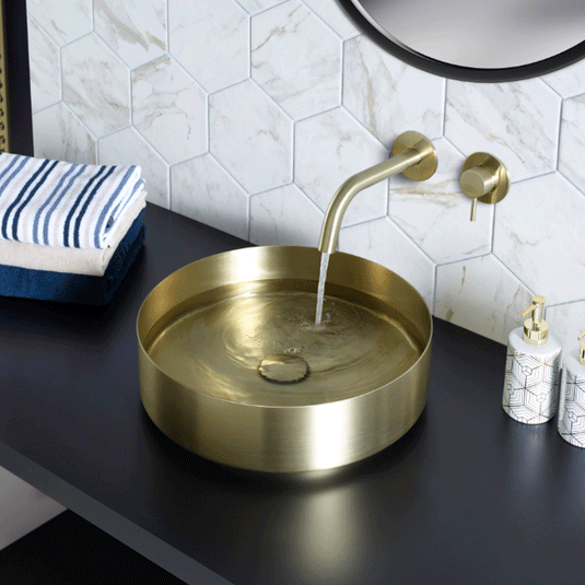 JTP Vos Round Sit-On Countertop Basin with Waste 360mm Wide - Brushed Brass - Envy Bathrooms Ltd