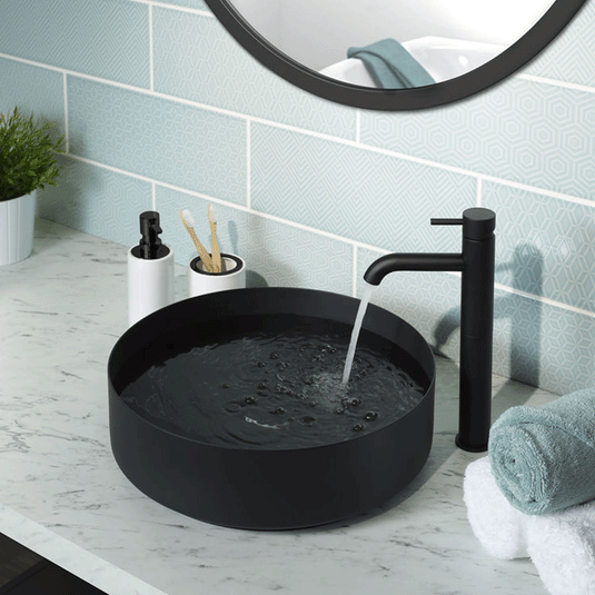 JTP Vos Round Sit-On Countertop Basin with Waste 360mm Wide - Matt Black - Envy Bathrooms Ltd