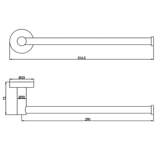 JTP Vos Round Wall Mounted Towel Bar 316.5mm Wide - Brushed Brass - Envy Bathrooms Ltd