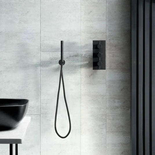 JTP Vos Round Water Outlet with Holder Plastic Hose and Slim Handshower - Matt Black - Envy Bathrooms Ltd