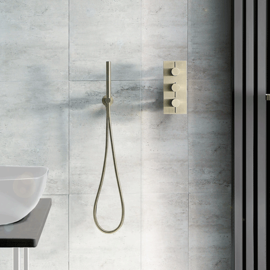 JTP Vos Round Water Outlet with Metal Hose and Handset - Brushed Brass - Envy Bathrooms Ltd