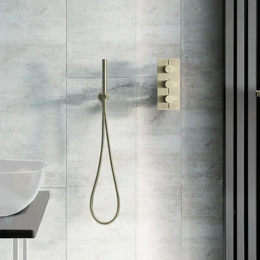 JTP Vos Round Water Outlet with Metal Hose and Handset - Brushed Brass - Envy Bathrooms Ltd