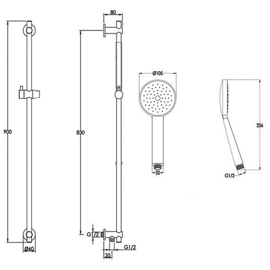 JTP Vos Single Function Slide Rail Kit with Round Shower Handset - Brushed Black - Envy Bathrooms Ltd