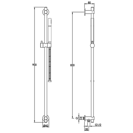 JTP Vos Single Function Slide Rail Kit with Slim Shower Handset - Brushed Black - Envy Bathrooms Ltd