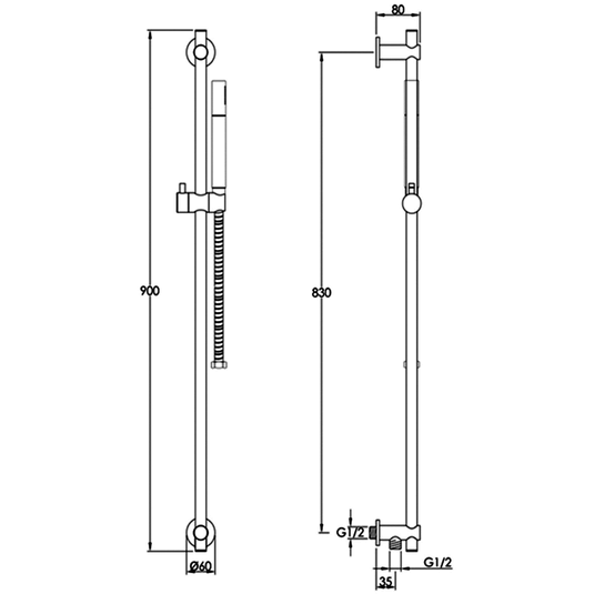 JTP Vos Single Function Slide Rail Kit with Slim Shower Handset - Brushed Bronze - Envy Bathrooms Ltd