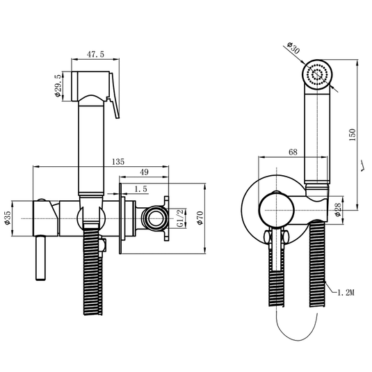 JTP Vos Single Lever Douche Set for Cold and Hot Operation - Brushed Brass - Envy Bathrooms Ltd