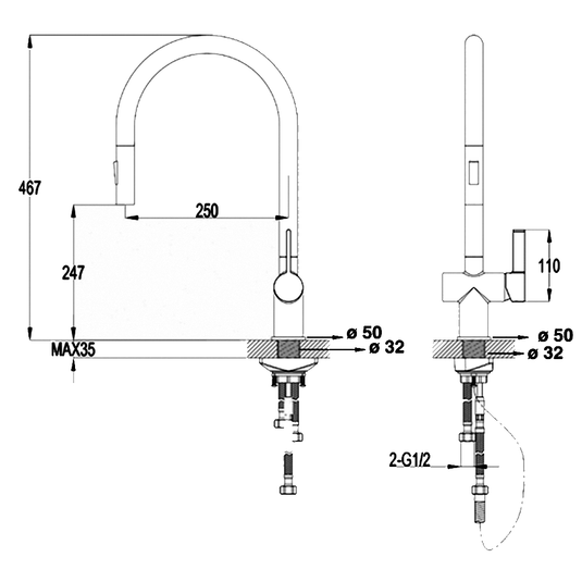 JTP Vos Single Lever Pull Out Kitchen Sink Mixer Tap - Chrome - Envy Bathrooms Ltd