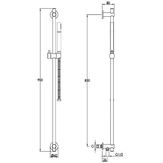 JTP Vos Slide Rail with Single Function Hand Shower and Shower Hose - Brushed Brass - Envy Bathrooms Ltd