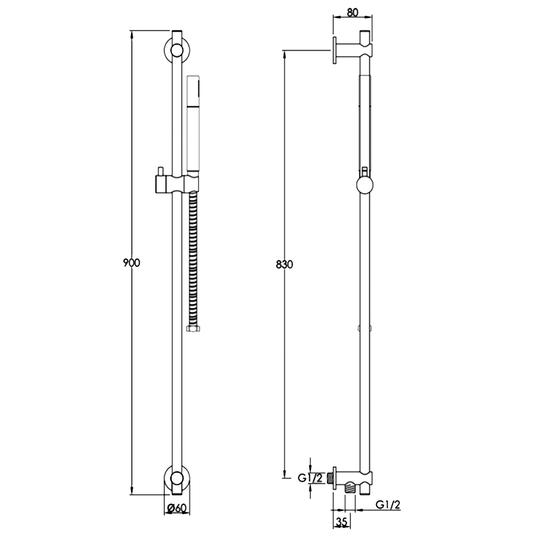 JTP Vos Slide Rail with Single Function Hand Shower and Shower Hose - Matt Black - Envy Bathrooms Ltd