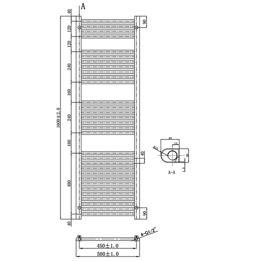 JTP Vos Straight Heated Towel Rail 1600mm H x 500mm W - Matt Black - Envy Bathrooms Ltd