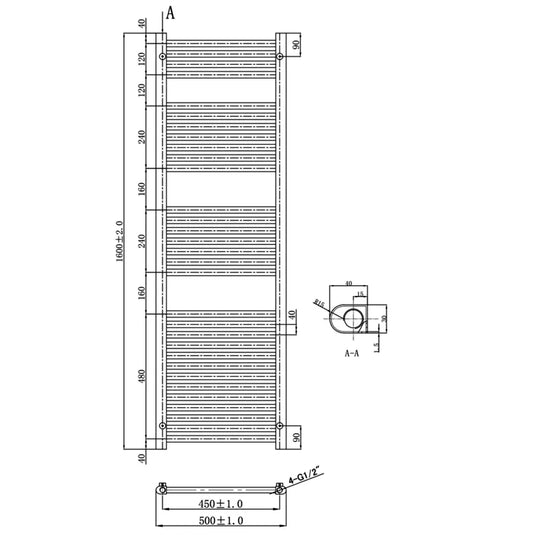 JTP Vos Straight Heated Towel Rail 1600mm H x 500mm W - Matt Black - Envy Bathrooms Ltd