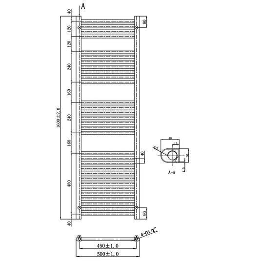 JTP Vos Straight Heated Towel Rail 1600mm H x 500mm W - Matt Black - Envy Bathrooms Ltd