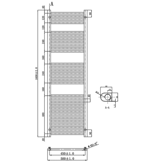 JTP Vos Straight Heated Towel Rail 1600mm H x 500mm W - Matt Black - Envy Bathrooms Ltd