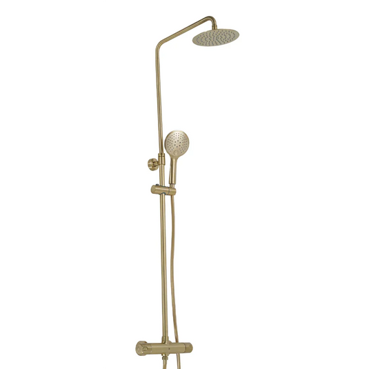 JTP Vos Thermostatic Bar Mixer Shower with Adjustable Riser + Shower Kit Cool Touch - Brushed Brass - 239081BBR - Envy Bathrooms Ltd