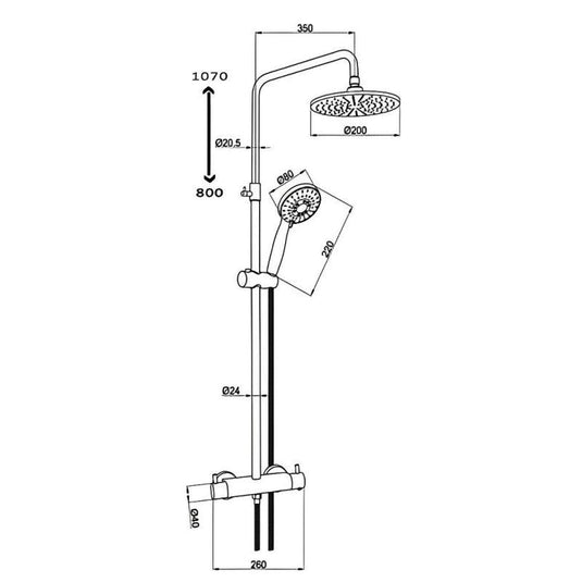 JTP Vos Thermostatic Bar Mixer Shower with Shower Kit + Fixed Head - Matt Black - 2852819MB - Envy Bathrooms Ltd