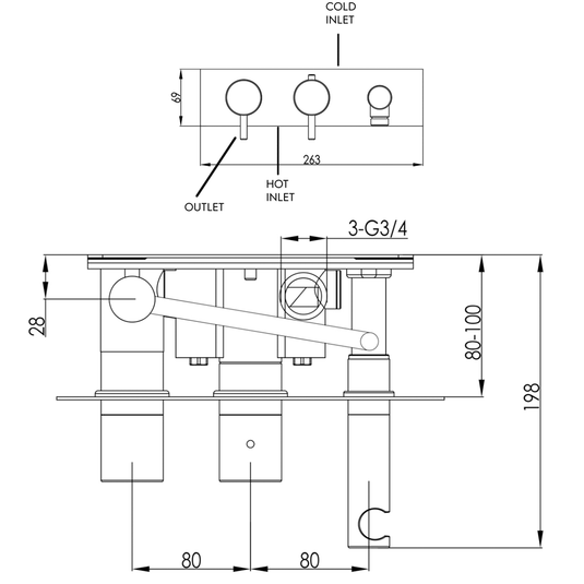 JTP Vos Thermostatic Concealed 2 Outlets Shower Valve with Attached Handset - Brushed Brass - Envy Bathrooms Ltd