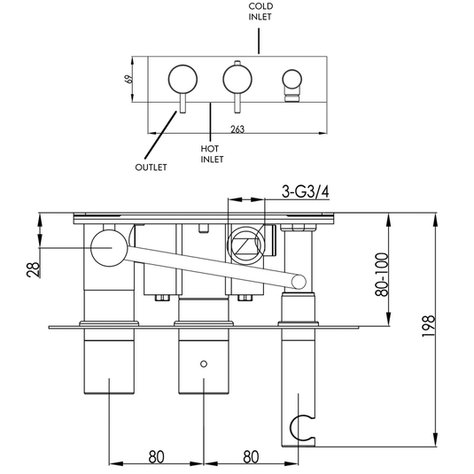 JTP Vos Thermostatic Concealed 2 Outlets Shower Valve with Attached Handset - Matt Black - Envy Bathrooms Ltd