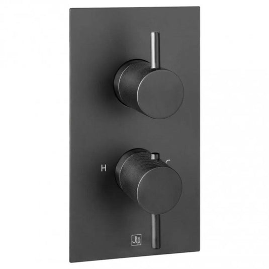 JTP Vos Vertical Thermostatic 1-Outlet Concealed Shower Valve - Double Designer Handle - Matt Black - Envy Bathrooms Ltd