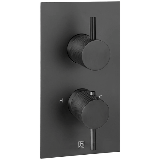 JTP Vos Vertical Thermostatic 2-Outlets Concealed Shower Valve - Double Designer Handle - Matt Black - Envy Bathrooms Ltd