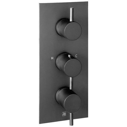 JTP Vos Vertical Thermostatic 2-Outlets Concealed Shower Valve - Triple Designer Handle - Matt Black - Envy Bathrooms Ltd