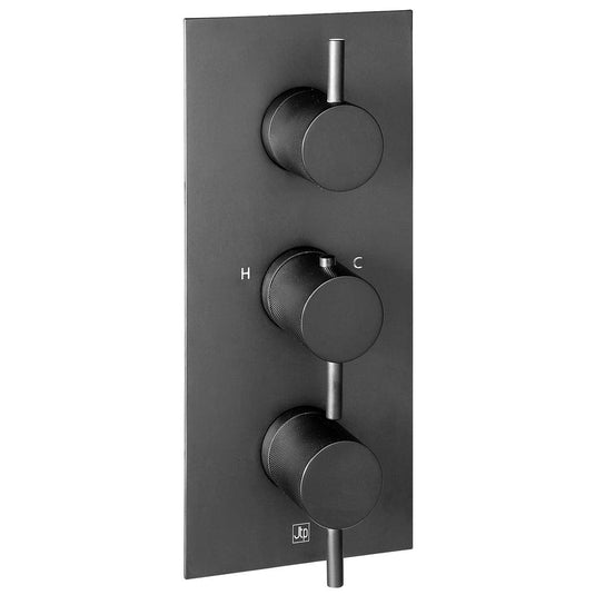 JTP Vos Vertical Thermostatic 3-Outlets Concealed Shower Valve - Triple Designer Handle - Matt Black - Envy Bathrooms Ltd