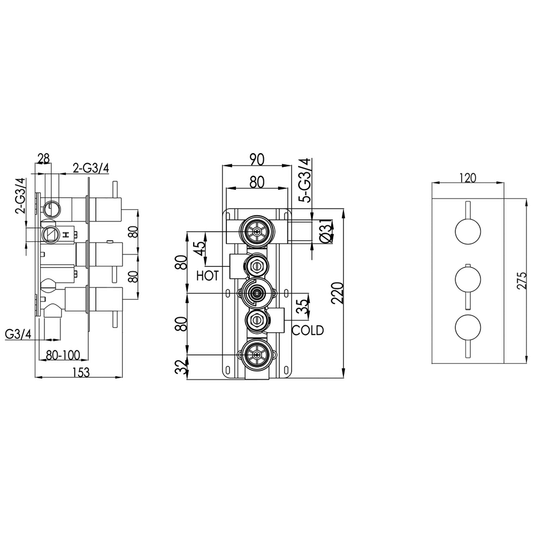 JTP Vos Vertical Thermostatic Concealed 3 Outlets Shower Valve - Matt Black - Envy Bathrooms Ltd