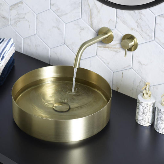 JTP Vos Wall Mounted Basin Mixer Tap 150mm Spout - Brushed Brass - Envy Bathrooms Ltd