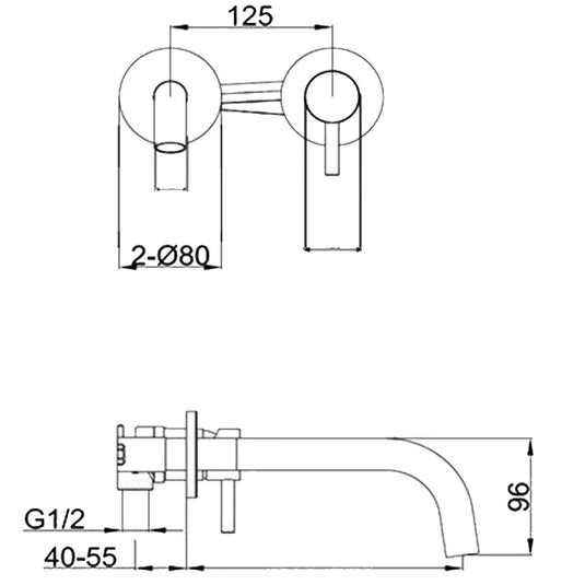 JTP Vos Wall Mounted Designer Handle Basin Mixer Tap 150mm Spout - Matt Black - Envy Bathrooms Ltd