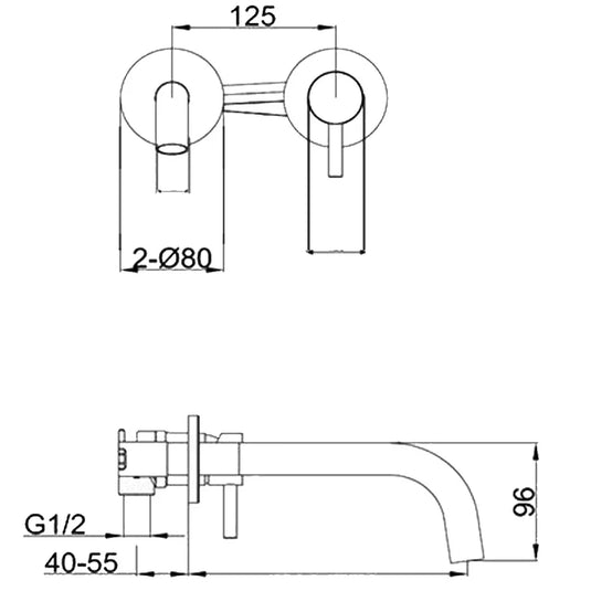 JTP Vos Wall Mounted Designer Handle Basin Mixer Tap 150mm Spout - Matt Black - Envy Bathrooms Ltd